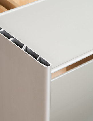Hem's aluminium shelving system based on recycled extruded aluminium profiles from Hydro Hem's aluminium shelving system based on recycled extruded aluminium profiles from Hydro